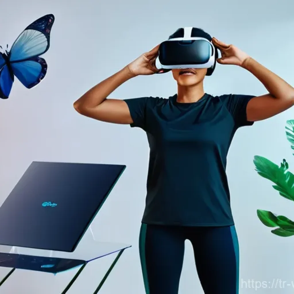 가상현실 재활치료와 신체 이미지 개선 - **Prompt for Physical Rehabilitation in VR:**
"A young adult, ethnically diverse, wearing a slee...