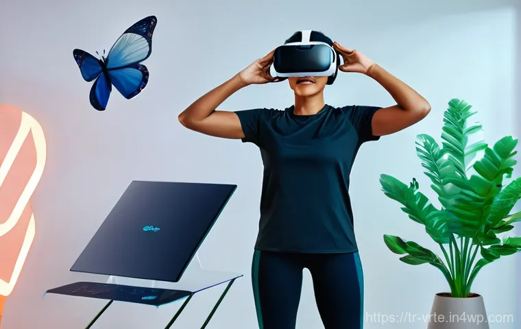 가상현실 재활치료와 신체 이미지 개선 - **Prompt for Physical Rehabilitation in VR:**
"A young adult, ethnically diverse, wearing a slee...