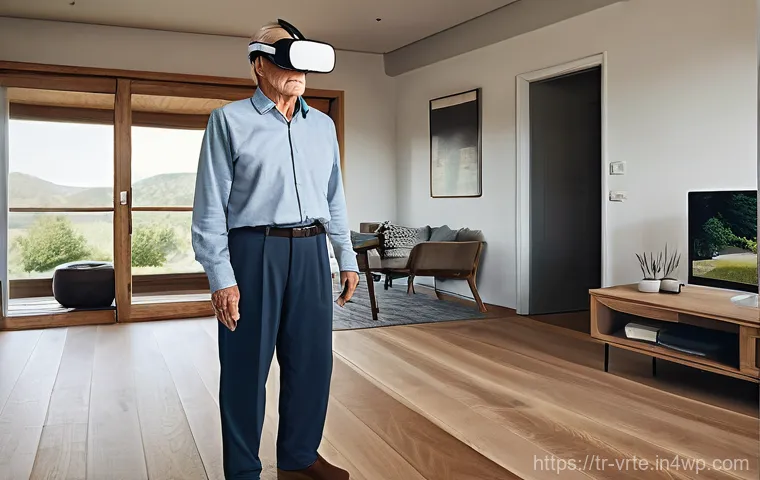 가상현실 재활치료의 원격 치료 가능성 - **Prompt 1: Empowering Home-Based VR Physical Therapy**
    "A vibrant, eye-level shot of a middle-a...