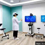 Home 23 가상현실 재활치료의 기술적 한계 - A modern rehabilitation clinic room in Turkey, featuring diverse patients of different ages using li...